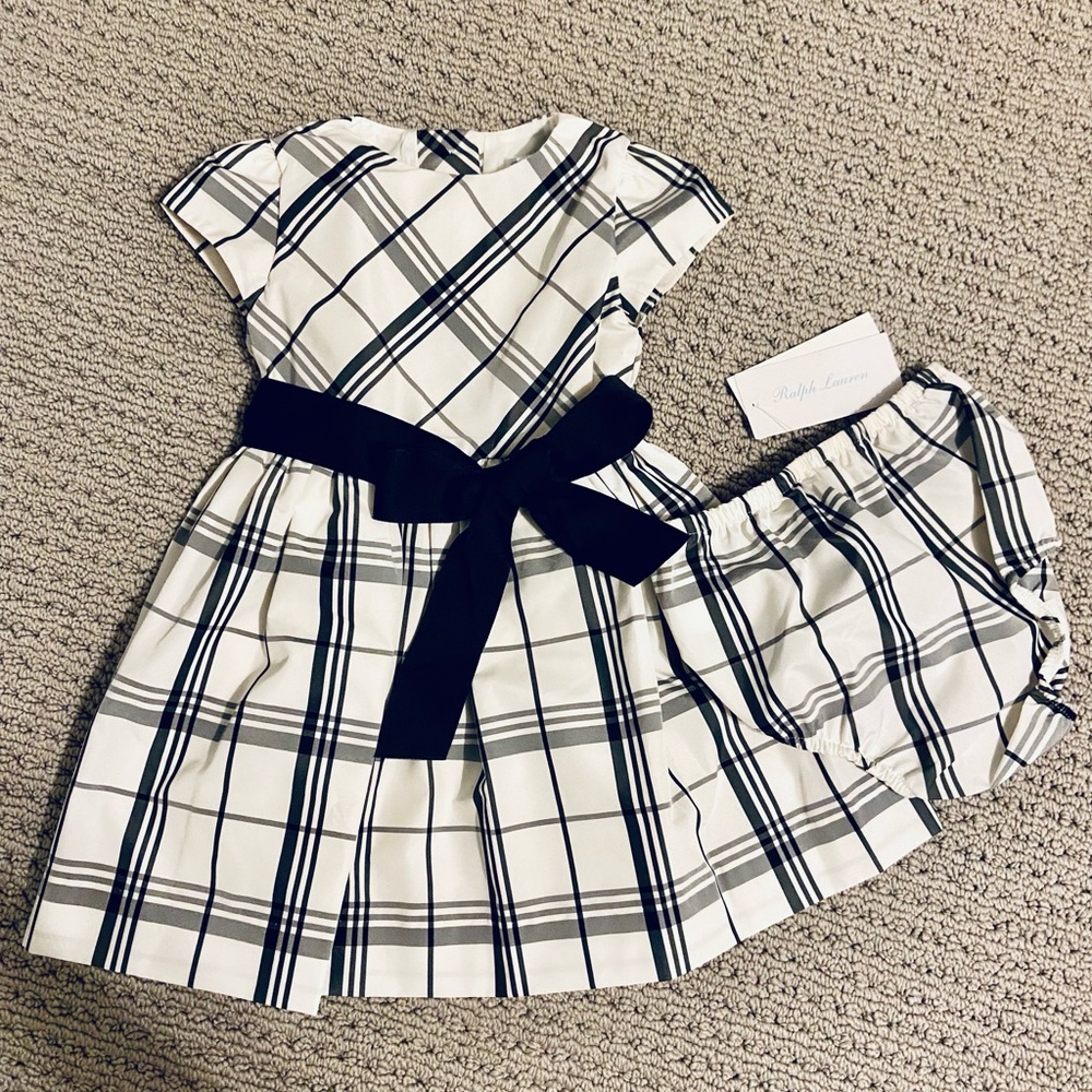 Ralph Lauren Girls Black White Plaid Dress